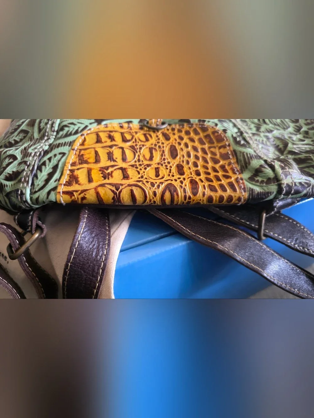 Myra Bag Green and Mustard Floral Backpack